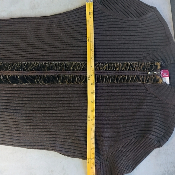 JM Collection Brown Ribbed Knit Velvet Zip Up Cardigan Sweater Size Medium - Picture 9 of 10